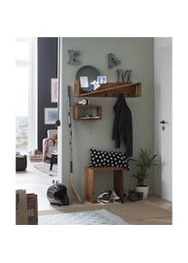 Möbilia Möbilia Perchero de pared de acacia | 4 ganchos de metal | 1 balda inclinada | An 90 x Pr 20 x Al 20 cm | natural
