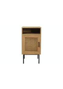 Möbilia Möbilia Mesita de noche con frente de ratán | 1 puerta, 1 compartimento abierto | MDF + metal | Ancho 40 x Fondo 39 x Alto 76 cm | natural - negro