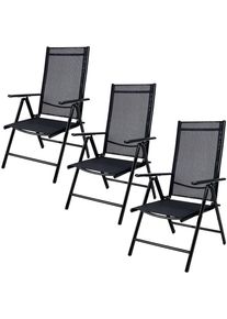 Casaria® 3x Chaise de jardin dossier haut anthracite en alu pliante