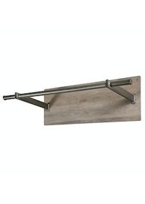 Salesfever perchero de pared 85 cm | con varilla | MDF aspecto roble | acero plateado | An 85 x Pr 30 x Al 25 cm
