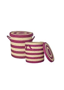 Rice - Laundry Basket in Raffia Aubergine stripes