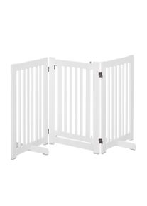 PawHutPet Gates MDF Freestanding Expandable Dog Gate Wood Doorway Pet Barrier Fence w/ Latched Door White | Aosom Ireland