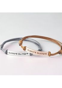 Tangula Personalized Rope Adjustable Bracelet Custom Longitude Latitude Lettering GPS Stainless Steel Bracelet for Her Best Gift