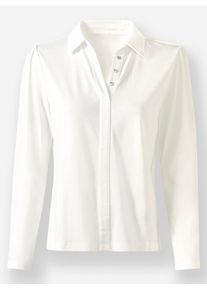 Dames Poloshirt met lange mouwen en zilverkleurige sierknopen in ecru ,maat 38, WITT, 50% Katoen, 50% Modal
