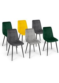 Lot de 6 chaises mila en velours mix color vert x2, gris foncé x2, gris clair, jaune - Multicolore