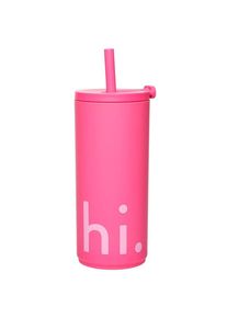 Design Letters Travel Drinking Cup With Straw Pink