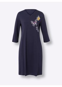 Dames Nachthemden met op dessin geplaatste print, puur katoen in marine + lavendel ,maat 48/50, WITT, 100% Katoen