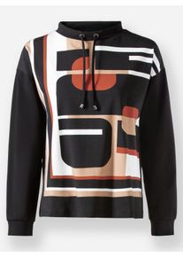 Heine Dames Shirt met lange mouwen in zwart/camel bedrukt ,maat 34, Witt, 95% Katoen, 5% Elastan