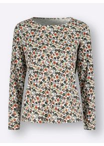 Dames Shirt met lange mouwen in ecru/rozenhout gedessineerd ,maat 36, WITT, 50% Katoen, 50% Modal