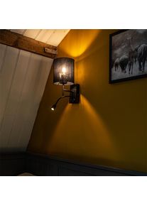 Qazqa Moderne wandlamp zwart met katoenen kap - Stacca
