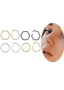 10mm Hexagon Nose Ring Hinged Clicker Segment Nose Rings Helix Cartilage Septum Hoop Surgical Stainless Steel Seamless Earrings