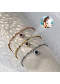 Projection Photo Circle Bracelet with Stainless steel a chain Cubic Zirconia Bracelet Bangle Jewelry for Men Women Party Gift