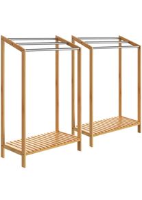 Casaria® Set di 2 portasciugamani in bambù con barre in acciaio inox