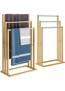 Casaria® Set di 2 portasciugamani in bambù con 3 barre in acciaio inox