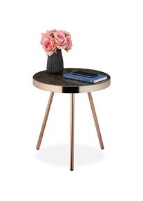 Relaxdays - Table d'appoint, Design retro, Salon, plaque de verre ronde avec aspect marbre, HxD 45x42cm, noire-rose doré