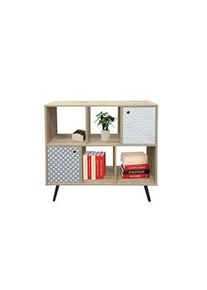 Möbilia Möbilia Aparador | 4 compartimentos abiertos, 2 puertas | W98.5xL29xH87cm | MDF blanco lavado / azul, blanco