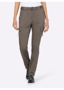 Heine Dames Cargobroek met ceintuur van textiel in donkertaupe ,maat 46, Witt, 98% Katoen, 2% Elastan