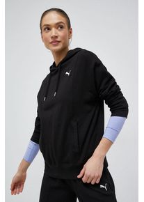 Puma hanorac de bumbac femei, culoarea negru, cu glugă, neted