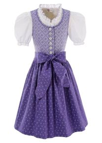 Turi Landhaus Dirndl, (3 Tlg.) Mit Blusenshirt lila, Größe 98 - N-Gr, Praktischer Knopfverschluss vorne