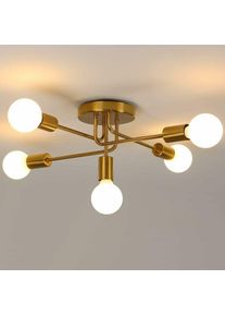 Plafonnier Industriel, 5 lumières E27 Éclairage de Plafond en Metal, Or Plafonnier, Retro Lampe de Plafond pour Salon Cuisine Salle à Manger Chambre