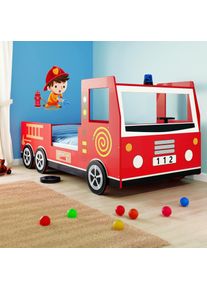 Casaria® Lit enfant camion pompier 200x90cm rouge avec sommier