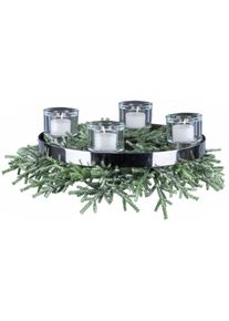Creativ Deco Adventsleuchter »Weihnachtsdeko«, (Set, 1 Kranz, 1 Ring, 4 Gläser), Inklusive 4 Gläser silberfarben, Größe H: 7,00 cm H: 7,00 cm ,...
