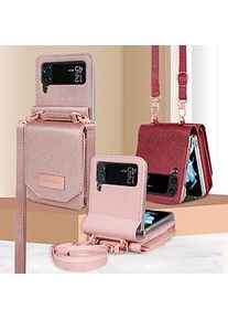 Handy Hülle Handyhüllen Für Samsung Galaxy Z Flip 5 Z Flip 4 Z Flip 3 Handtasche Brieftasche Kartenetui Flipbare Hülle mit abnehmbarem Umhängeriemen Steckplätz