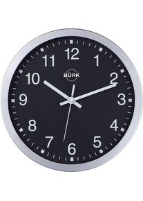 Wandklok van ABS-kunststof, zilverkleurig, &Oslash; 300 mm, cijferblad zwart, zenderklok, vanaf 3 st.