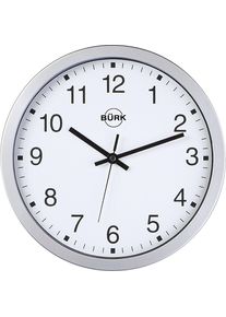 Wandklok van ABS-kunststof, zilverkleurig, Ø 300 mm, cijferblad wit, zenderklok, vanaf 3 st.