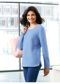 Dames Fleeceshirt met afgeronde zoom in ijsblauw ,maat 38, WITT, 100% Polyester