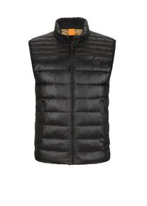 Plus size : BOSS Orange, Quilted gilet with embroidered logo in a Black