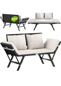 Casaria® Panca da giardino polyrattan nero/crema 176x56x81cm