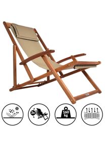 Casaria® Transat de jardin beige en bois d'acacia pliable