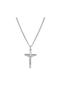 IDENTIM Collana da uomo con ciondolo a forma di croce di Gesù in argento 925 placcato in rodio