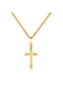 IDENTIM Collana da uomo con ciondolo a croce con motivo floreale in argento 925 placcato oro 18 carati