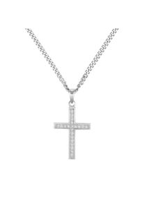IDENTIM Collana da uomo Croce con ciondolo a forma di ghiaccio Collana a croce in argento 925 placcato in rodio