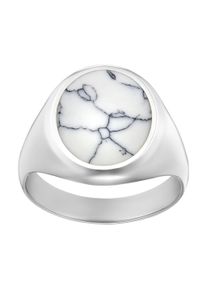IDENTIM Anello da uomo Signet Ring Howlite Marble Solid Oval 925 Argento placcato in rodio