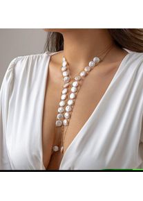 Sexy Body Jewelry Flat Imitation Pearl Chest Chain for Women Cross Necklace Waist Chains Bikini Bra Accessories Festival