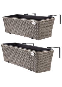 Casaria® Set 2 x Fioriera balcone crema polyrattan 60x20x19cm