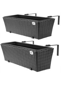 Casaria® Set 2 x Fioriera balcone nero polyrattan 60x20x19cm