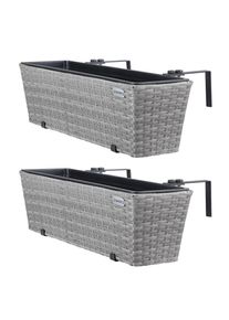 Casaria® Set 2x Fioriera balcone grigio polyrattan 60x20x19cm