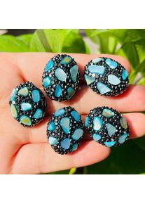 5pcs High Quality Light Blue Stone Black Rhinestone Pave Oval Focal Beads Spacers for Women Bracelet Necklace Making Jewelry DIY