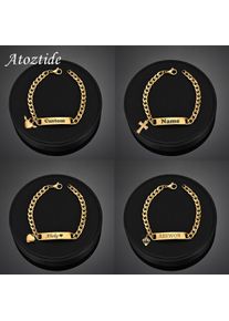 Atoztide Engrave Name Heart Cross Bracelet Stainless Steel For Men Women Adjustable Cuban Chain Personalized Jewelry Gift