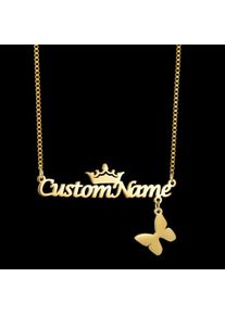 Custom Name Necklace With Crown Butterfly Stainless Steel Personalized Jewelry For Women Girls Trendy New Birthday Gifts