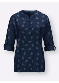 Dames Comfortabele blouse bedrukt, met elastische zoom in wit/marine geprint ,maat 36, WITT, 100% Katoen
