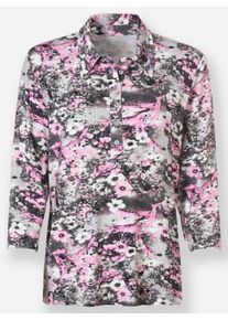 Dames Poloshirt met gemengde bloemenpatronen in grijs/roze geprint ,maat 38, WITT, 95% Viscose, 5% Elastan