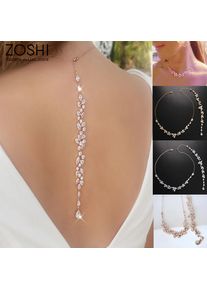 Rose Gold Color Wedding Back Body Chain Zircon Crystal Flower Chain Body Jewelry For Women Bridal Summer Jewelry Back Necklace