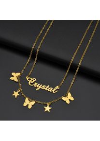 Acheerup Personalized Double Layers Name Necklace For Women Stainless Steel Custom Letter Zircon Butterfly Heart Jewelry Gifts