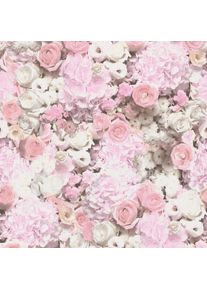 A.S. Création As Creation - Papier peint fleuri rose et blanc romantique | Tapisserie fleurie rose pour chambre fille | Papier peint anglais pour salon & couloir