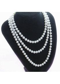 2X Faux Pearl Long Sweater Chain Necklace White